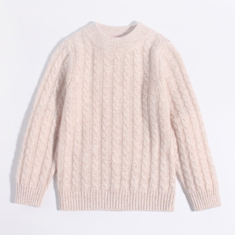 Kids Crew Neck Pure Cashmere Sweater Cable Knitted Cashmere Sweater