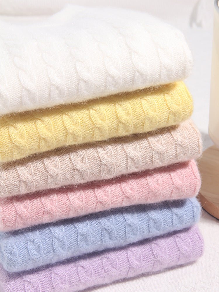 Kids Crew Neck Pure Cashmere Sweater Cable Knitted Cashmere Sweater