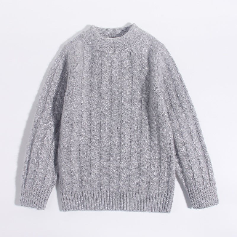 Kids Crew Neck Pure Cashmere Sweater Cable Knitted Cashmere Sweater