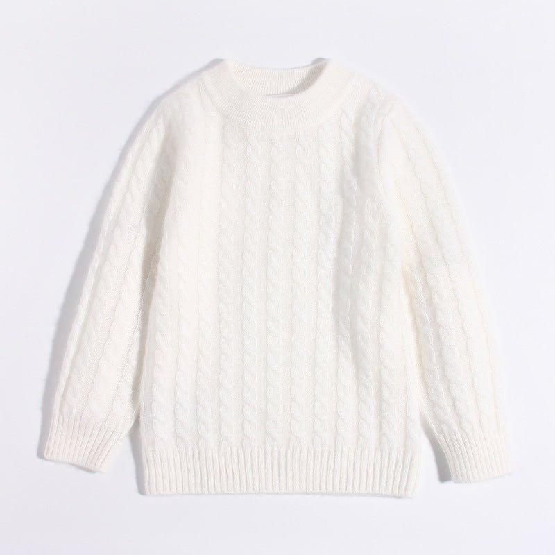 Kids Crew Neck Pure Cashmere Sweater Cable Knitted Cashmere Sweater