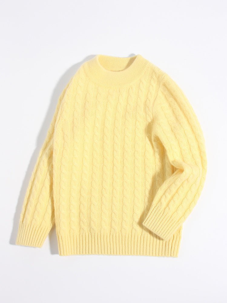 Kids Crew Neck Pure Cashmere Sweater Cable Knitted Cashmere Sweater