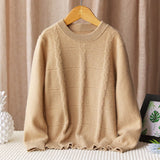 kids round neck cashmere sweater boys sweater girls cable knitted cashmere pullover - slipintosoft