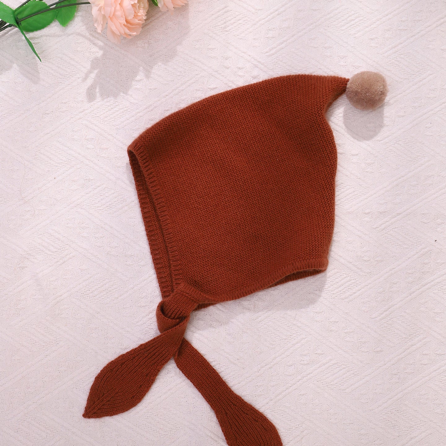 Kids Tie Cashmere Beanie Knit Elf Cashmere Hats with Pom Pom