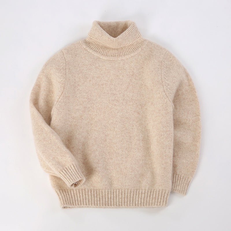 Kids Turtleneck Cashmere Sweater Long Sleeve Cashmere Pullover Ribbing Hem