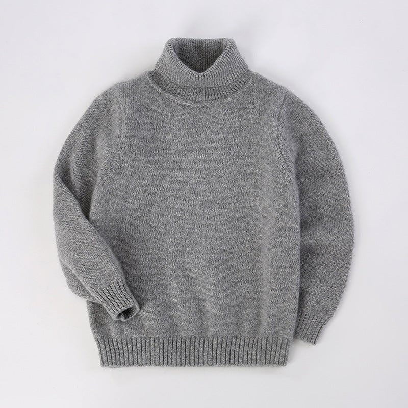 Kids Turtleneck Cashmere Sweater Long Sleeve Cashmere Pullover Ribbing Hem