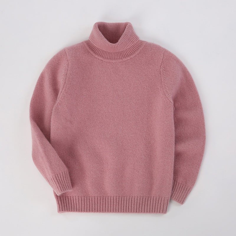 Kids Turtleneck Cashmere Sweater Long Sleeve Cashmere Pullover Ribbing Hem