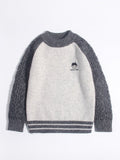 Kids Two Tone Cashmere Sweater Cable Knit Sleeve Cashmere Pullover