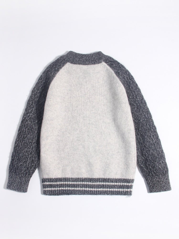 Kids Two Tone Cashmere Sweater Cable Knit Sleeve Cashmere Pullover