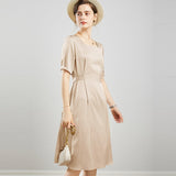 100% Mulberry Silk Women's Silk Dress Retro French Silk Dresse Short Sleeves Silk Dress - slipintosoft