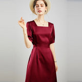 100% Mulberry Silk Women's Silk Dress Retro French Silk Dresse Short Sleeves Silk Dress - slipintosoft