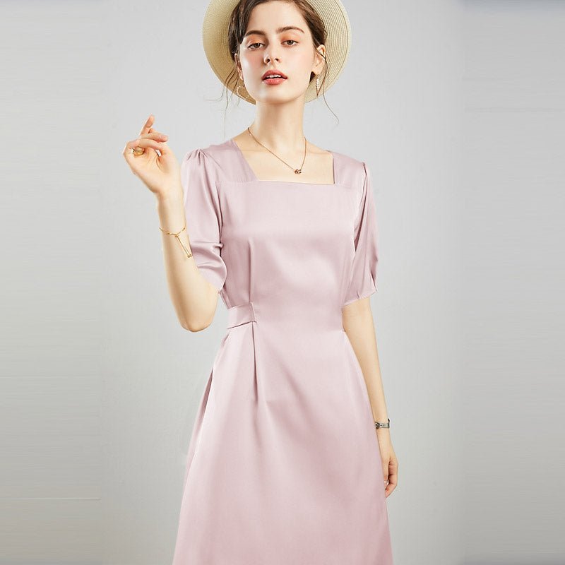 100% Mulberry Silk Women's Silk Dress Retro French Silk Dresse Short Sleeves Silk Dress - slipintosoft