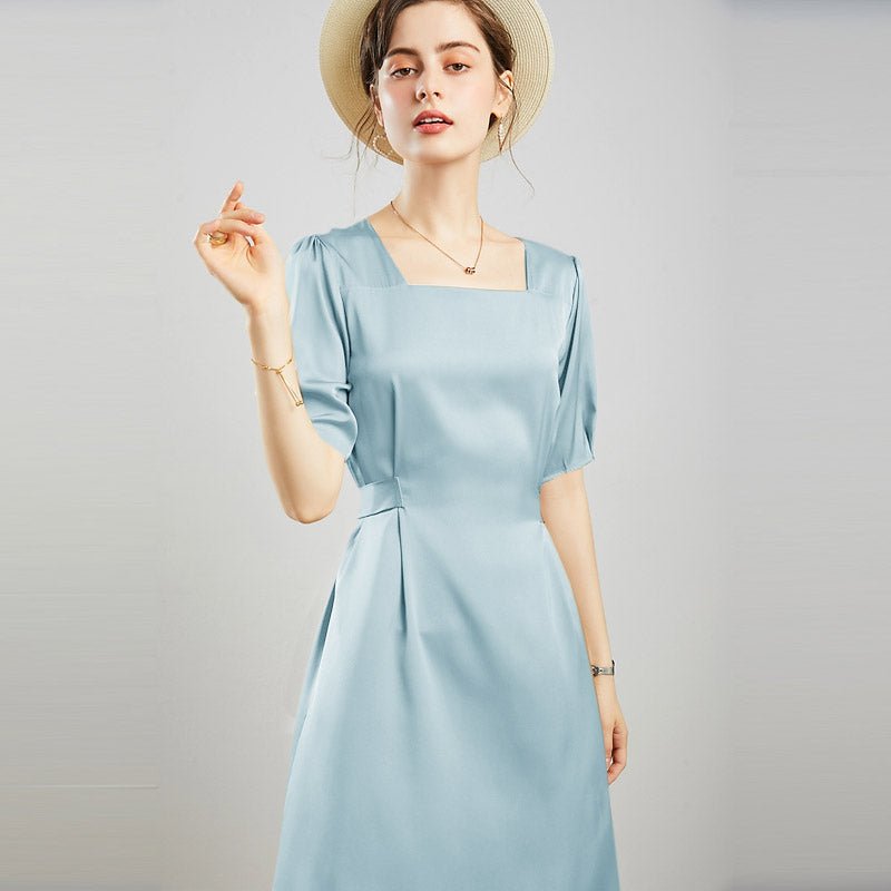 Ladies Pure Silk Dress Square Neck Party Silk Midi Dresses