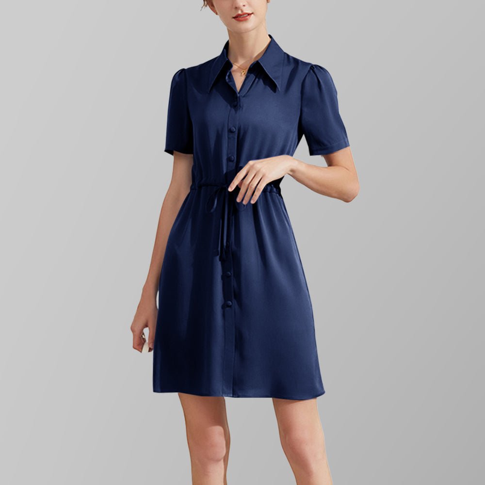 Ladies Short Button Down Silk Dress