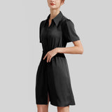 Summer Short Sleeves Silk Dresses 100% Pure Mulberry Silk Shirt Dress Ladies Button Dress - slipintosoft