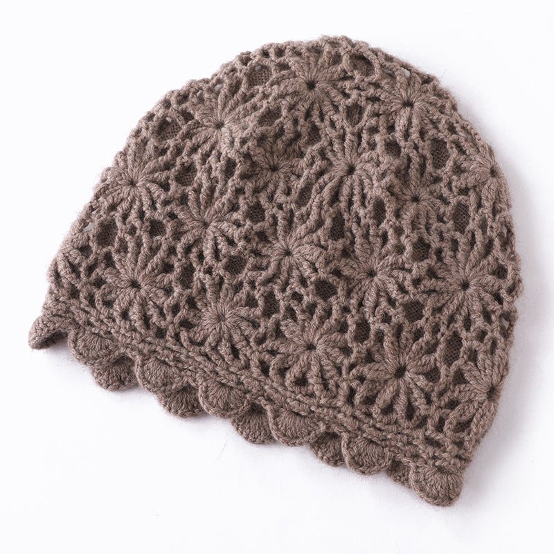 Lightweight Cashmere Floral Knit Cap Handmade Cashmere Beanie for Women