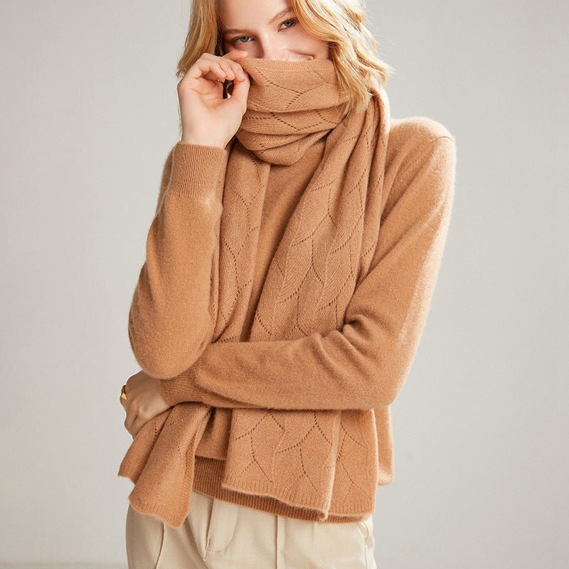 Long Cut - out Cashmere Scarf for Women Double Layer Solid Cashmere Shawl and Wraps