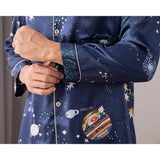 Long Silk Pajama Set for Men Luxury Print Comfortable Silk Nightwear - slipintosoft