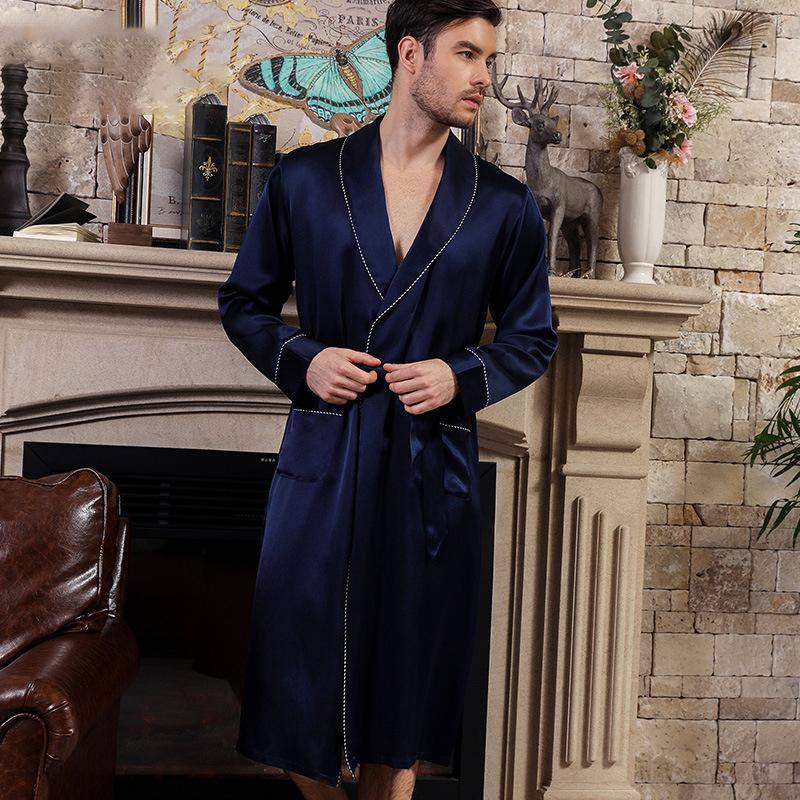 Navy blue silk robe hotsell