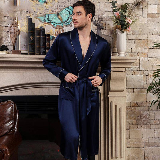 Long Mens Silk Robe Real Pure Luxury Silk Bathrobe