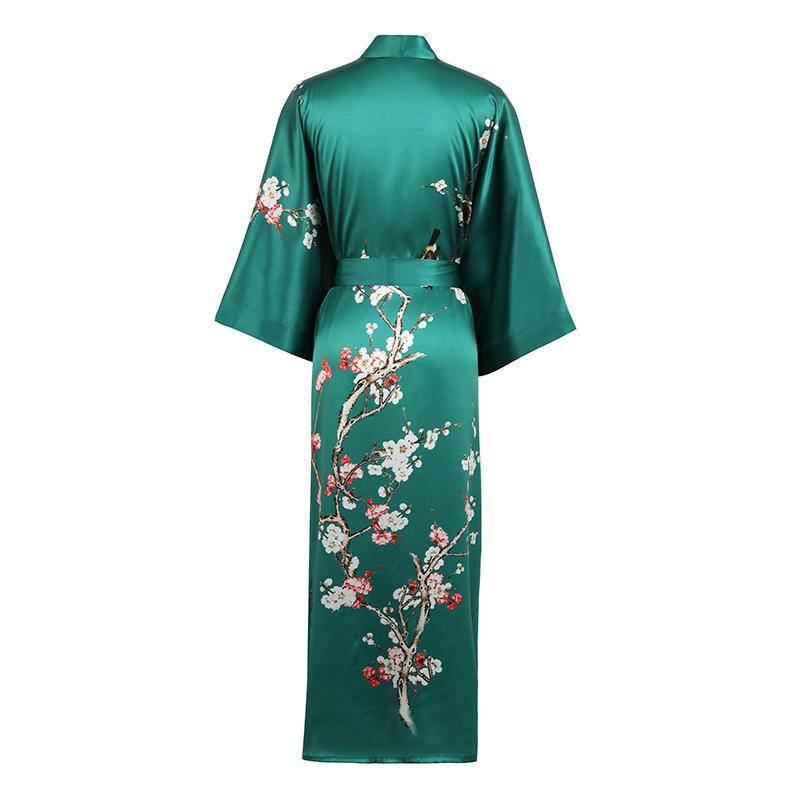 Quality 100% Long Silk Kimono for Women Cherry Blossom Printing Ladies Luxury Mulberry Silk Kimono Robe -  slipintosoft