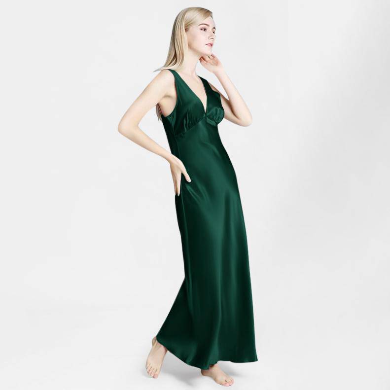 long night dress Women Silk Nightgown Wide Strap V Neck Silk Nightdress Corporate Casual Attire for Color:Embroidered Blue Denim The Fiesta Collection is 2024 Receivings