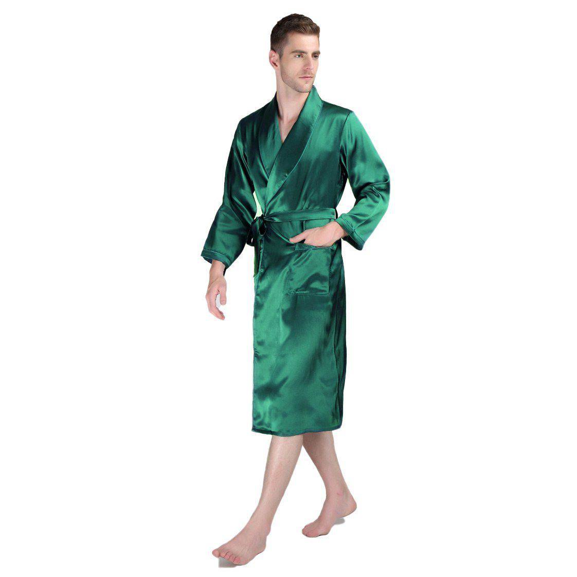 Navy blue Long Silk Robe For Men Big and Tall Silk Dressing Gown