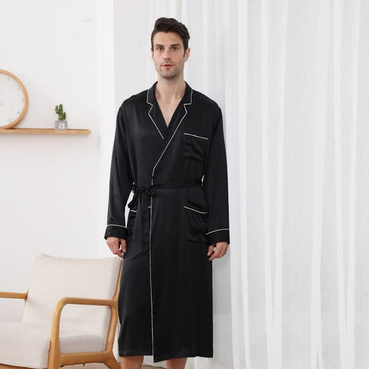 Long Silk Robe For Men Luxury Pure Silk Bathrobe With Pockets