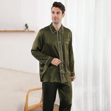 Long Sleeved Two Piece Silk Pajamas Set for Men With Trimming