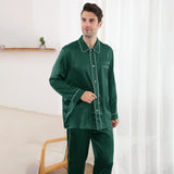 Long Sleeved Two Piece Silk Pajamas Set for Men With Trimming