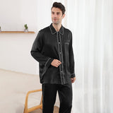 Long Sleeved Two Piece Silk Pajamas Set for Men With Trimming