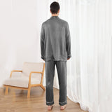 Long Sleeved Two Piece Silk Pajamas Set for Men With Trimming