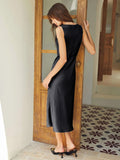 Luxury Silk Dresses Cowl Neck Sleeveless One Piece Dress With Belts - slipintosoft