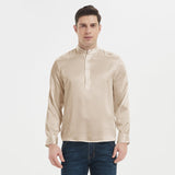 Luxury Silk Silk Henley Shirts For Men Pure Silk Stand Collar Top