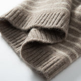 Pure Cashmere Cap with Ribbing Edge Cashmere Striped Cashmere Beanie Hat