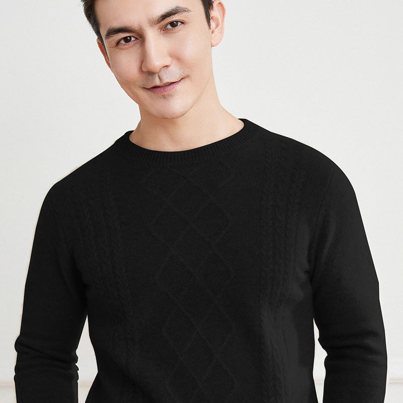 Mens Cable Knitted Cashmere Sweater Casual Long Sleeve Crew Neck Cashmere Pullover - slipintosoft