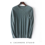 Mens Cable Knitted Cashmere Sweater Crew Neck Cashmere Tops Long Sleeve Multi Colors - slipintosoft