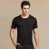 Mens Classic Crew Neck Silk T-Shirt Silk Knitted Top Shirts