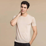 Mens Crew Neck Silk T-Shirt Silk Knitted Top Shirts