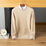 Mens Diamond Pattern Cashmere Sweater Crew Neck Long Sleeve Knit Sweatershirt