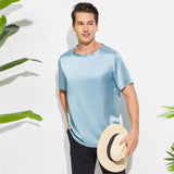 22 Momme Short Sleeves Silk Shirt For Men 100% Mulberry Silk Round Collar Tee - slipintosoft