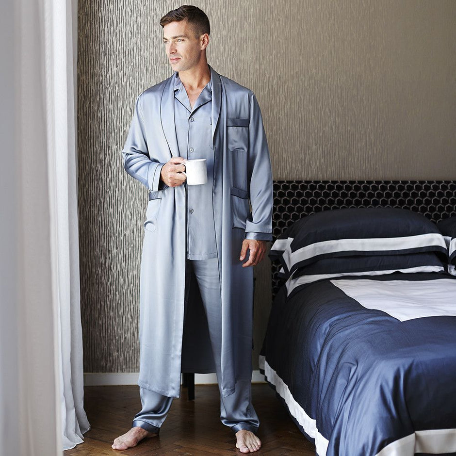 men's dressing gown silk Men's Dressing Gown Woburn Silk Satin Black