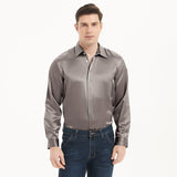 Mens Long Sleeves Silk Shirt Hidden Placket Silk Dress Shirts