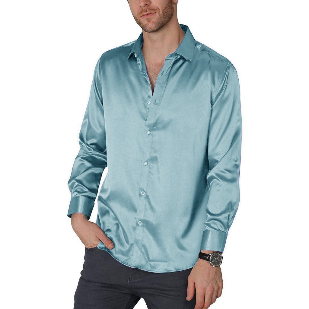 Men's Luxury Silk Dress Shirt Silk Casual Dance Party Long Sleeve Button Down Silk Shirts - slipintosoft