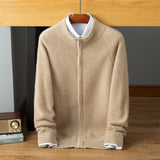 mens mock neck cashmere cardigan warm long sleeve zip - up cashmere sweater coat - slipintosoft