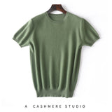 Mens Short Sleeve Cashmere Sweater Business Slim Fit Knitted Cashmere Tops Multi Colors - slipintosoft