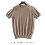 Mens Short Sleeve Pure Cashmere Sweater Crew Neck Textured Soft Knit Tops