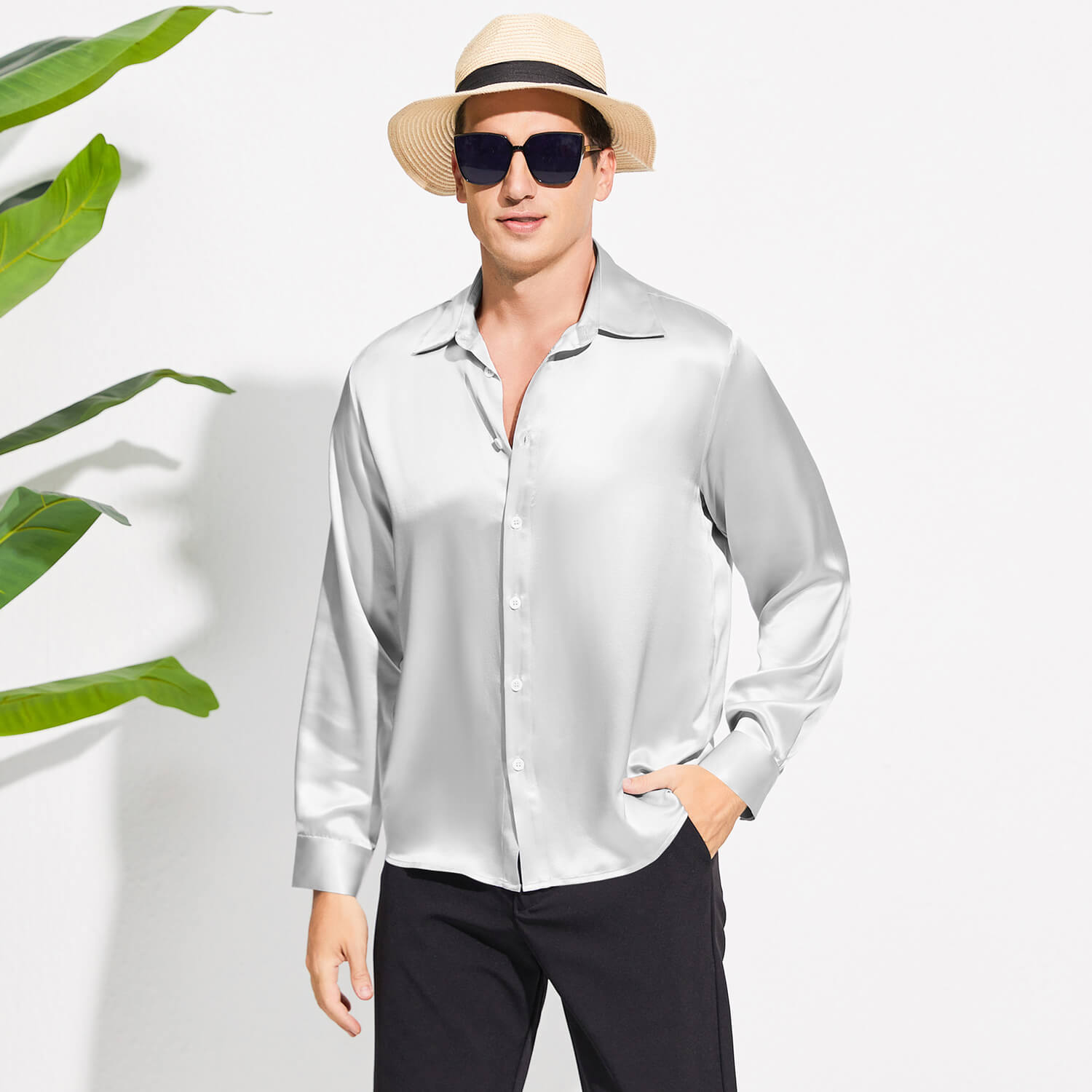 Men's Luxury Silk Shirt Casual Long Sleeve Silk Shirts - slipintosoft