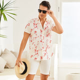 Men's Silk T Shirt Floral Print Short Sleeve White Silk Dress Shirt - slipintosoft