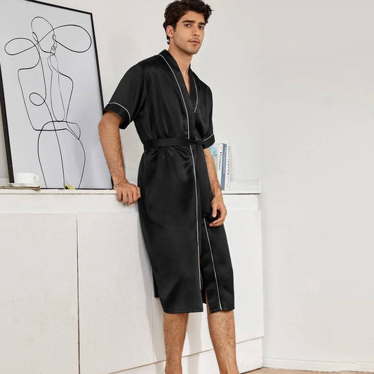 Men's Silk Robe Set Two Pieces Silk Kimono Robe With Shorts