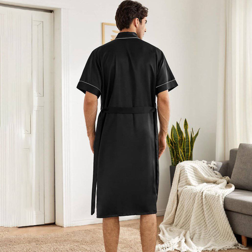 Men's Short Silk Robe Set Two Pieces Silk bathrobe Silk Kimono Robe Set with Shorts -  slipintosoft